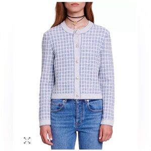 Maje Blue Checkered Sequin Malony Cardigan NWOT